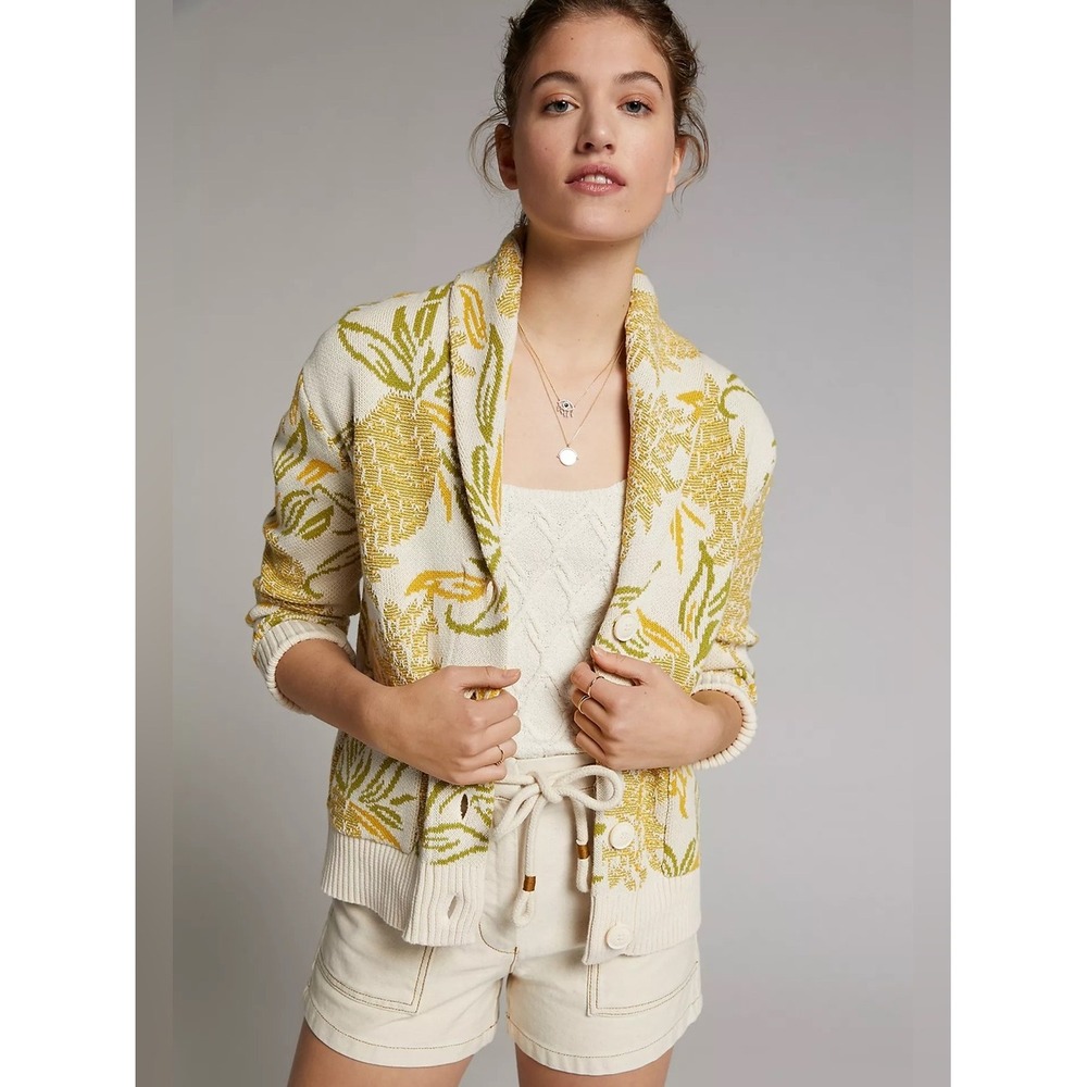 Anthropologie Maeve Pineapple Jacquard Cotton Shawl Cardigan S Cottagecore Cozy